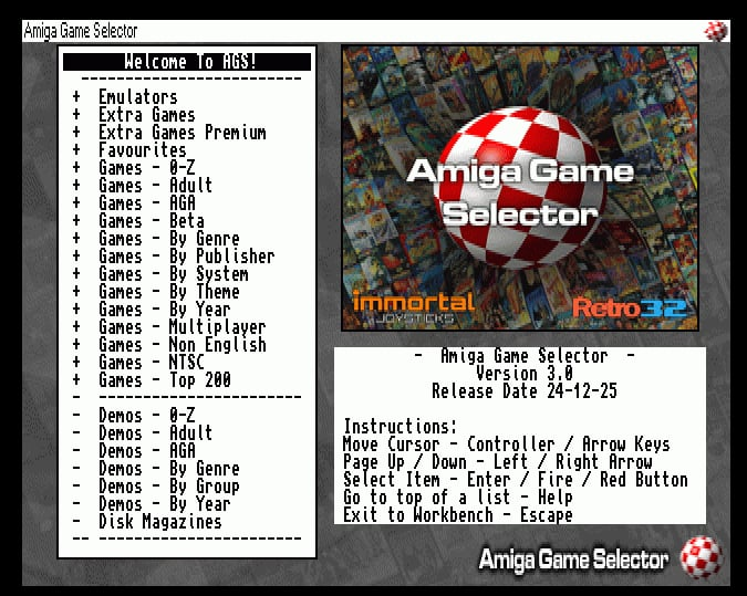 image-4 Amiga Game Selector (AGS) v3.0 : La distribution ultime s’offre une cure de jouvence